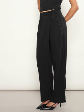 Black Wrap Straight Pants-SASSAFRAS