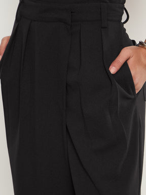 Black Wrap Straight Pants-SASSAFRAS