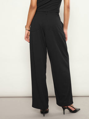 Black Wrap Straight Pants-SASSAFRAS