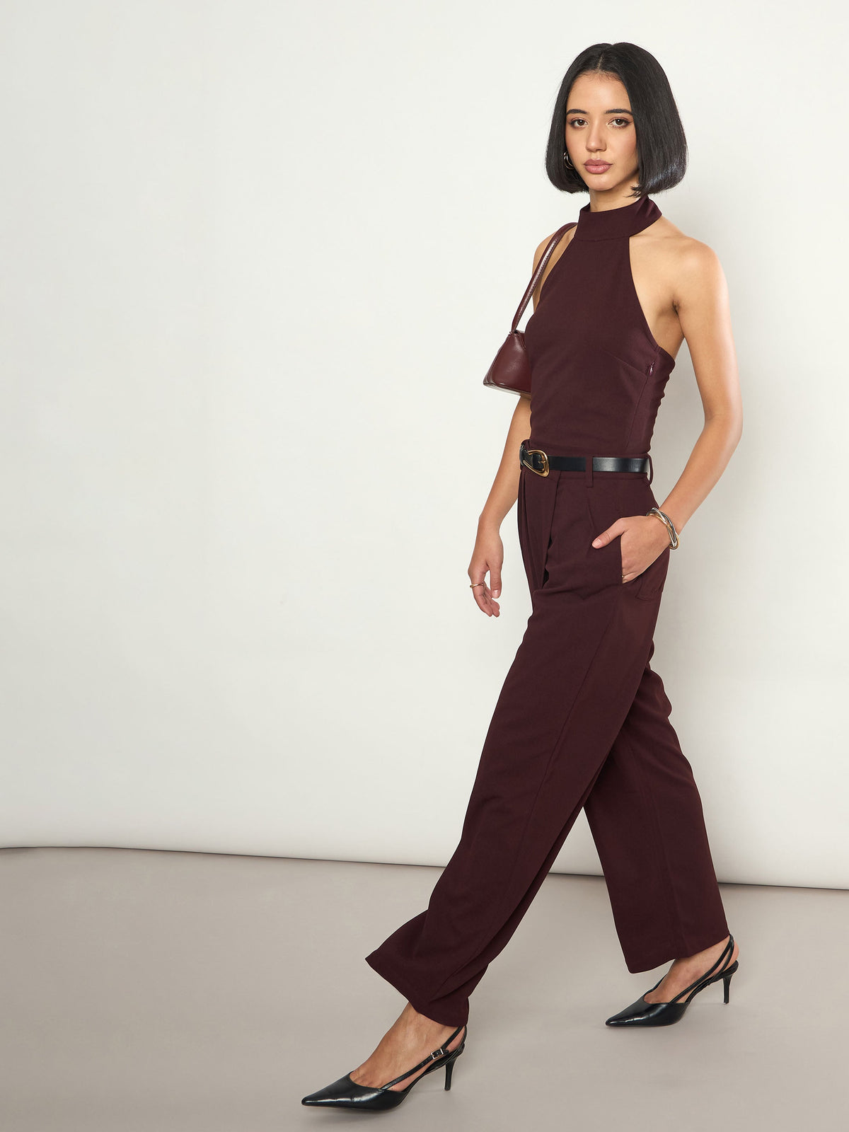 Burgundy Wrap Straight Pants-SASSAFRAS