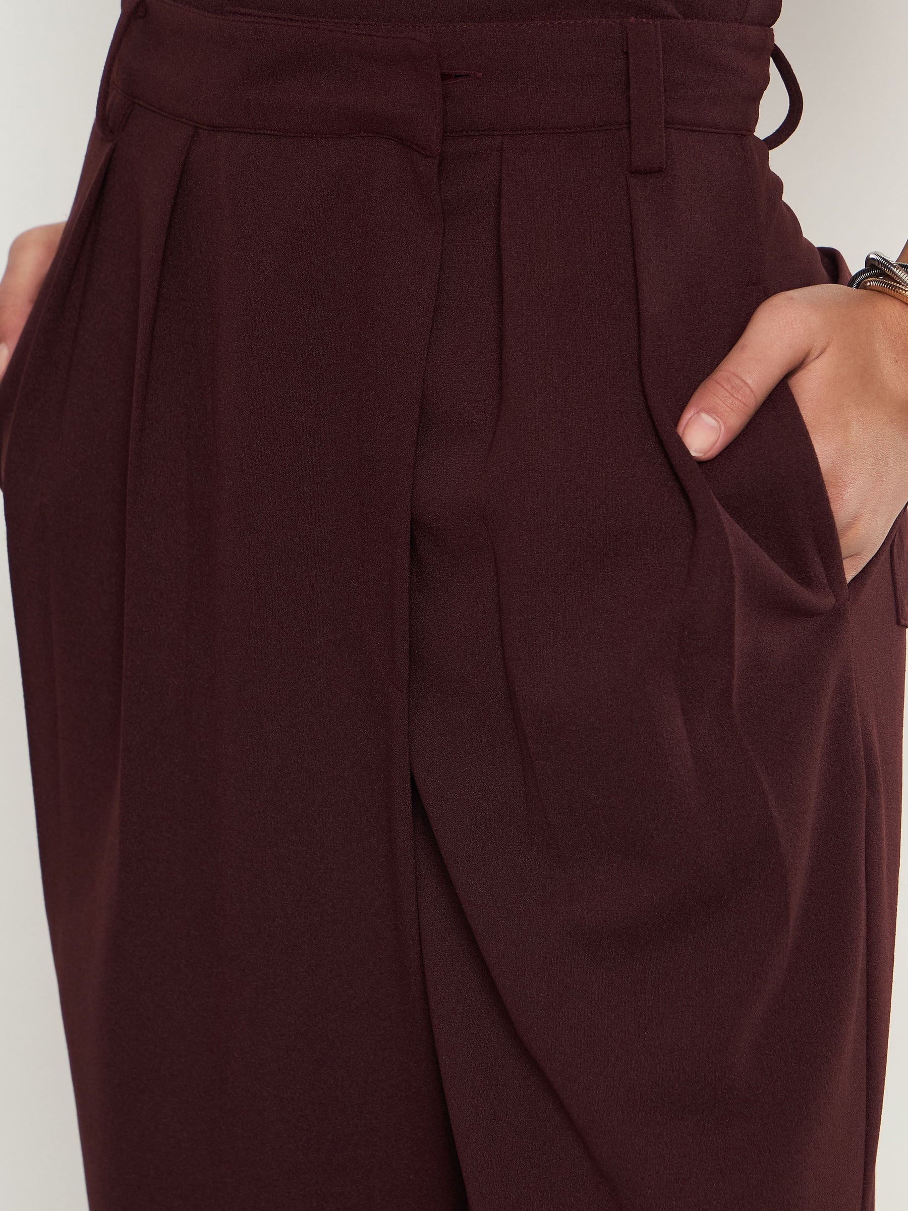 Burgundy Wrap Straight Pants-SASSAFRAS