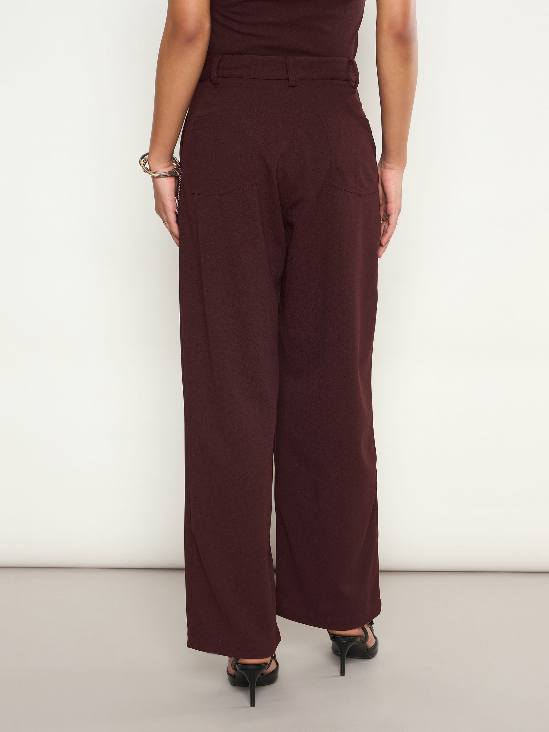 Burgundy Wrap Straight Pants-SASSAFRAS