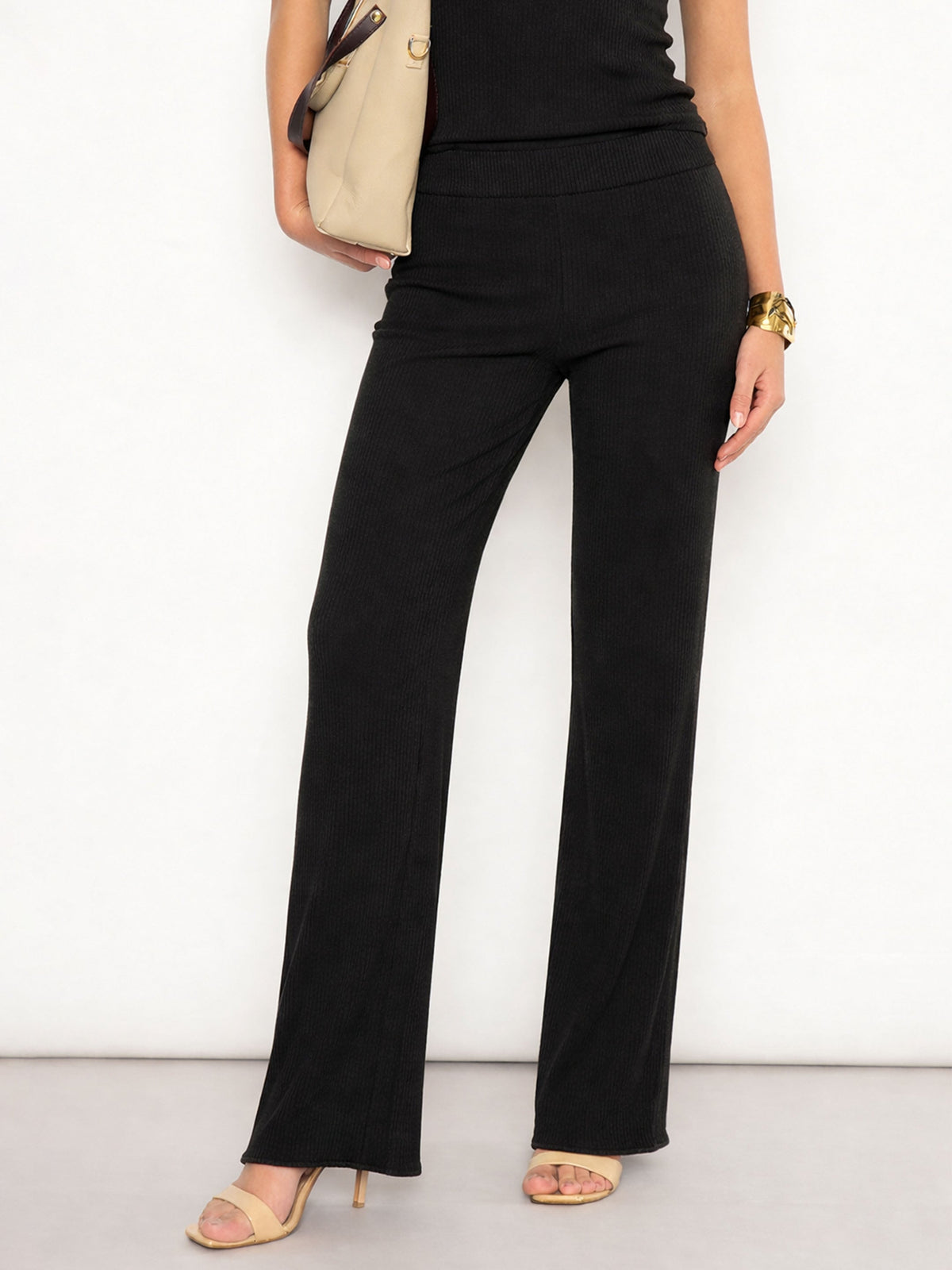 Black Rib Elasticated Track Pants-SASSAFRAS 