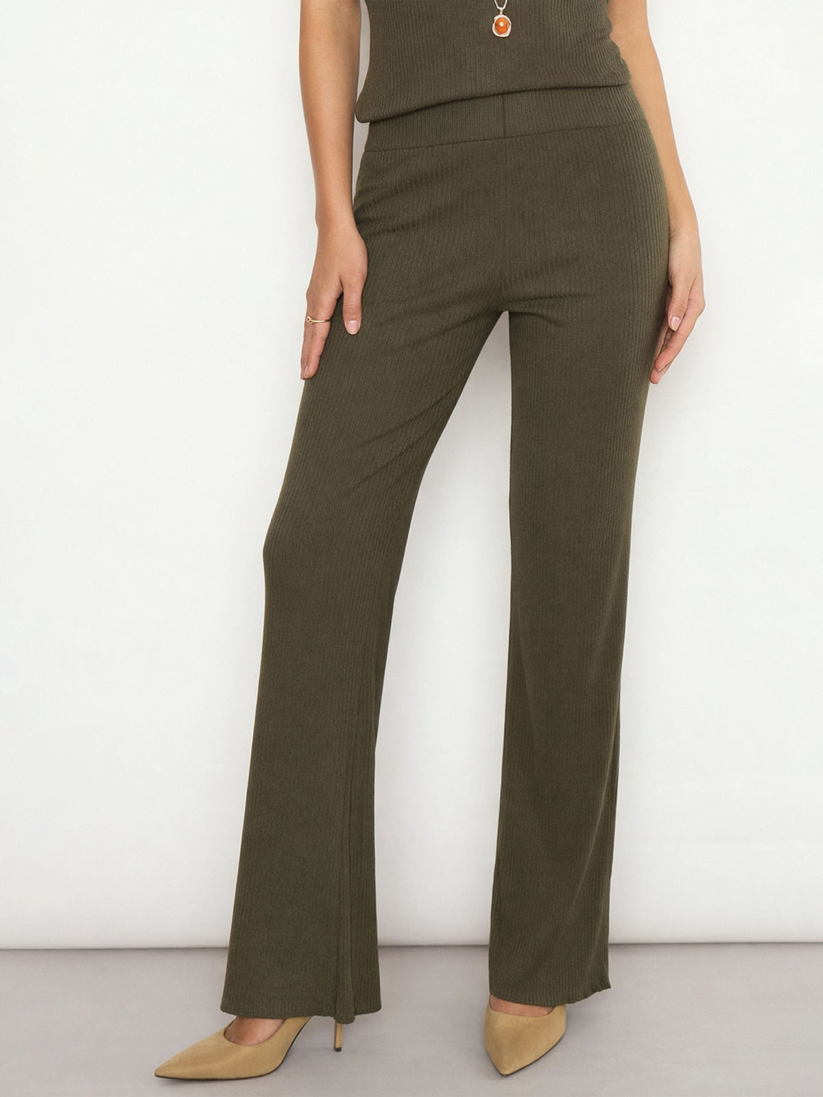 Olive Rib Elasticated Track Pants-SASSAFRAS 