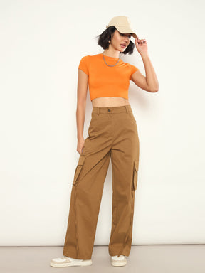 Brown Pocket Loop Detail Cargo Pants-SASSAFRAS