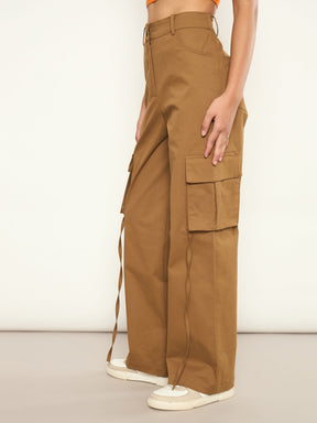 Brown Pocket Loop Detail Cargo Pants-SASSAFRAS