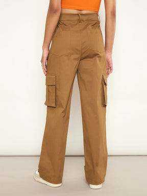 Brown Pocket Loop Detail Cargo Pants-SASSAFRAS