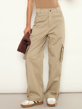 Beige Pocket Loop Detail Cargo Pants-SASSAFRAS
