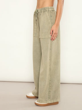 Olive Overdyed Elasticated Straight Pants-SASSAFRAS