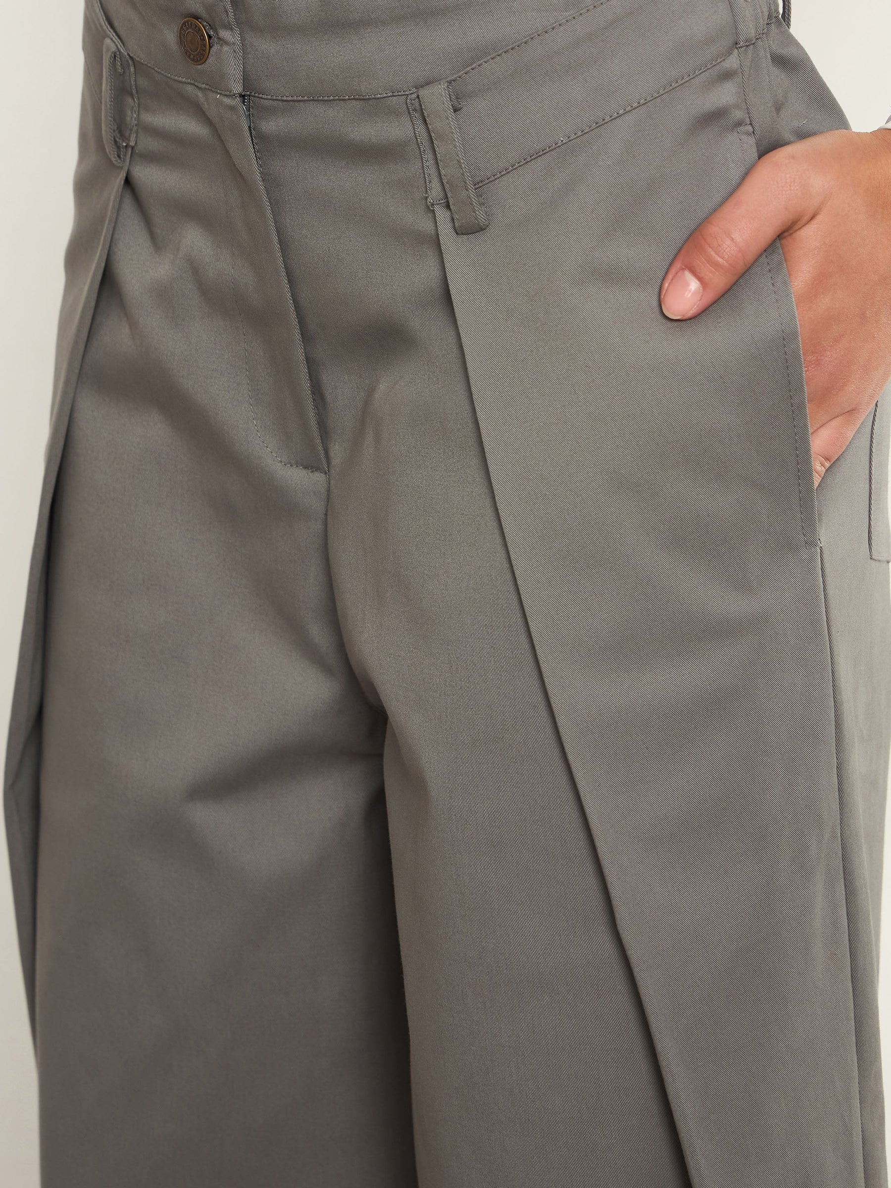 Grey Overlap Pleated Korean Pants-SASSAFRAS