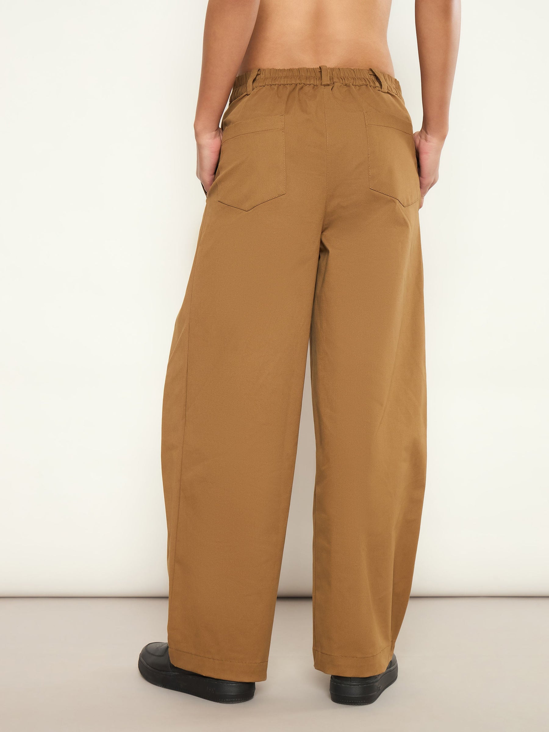 Brown Overlap Pleated Korean Pants-SASSAFRAS