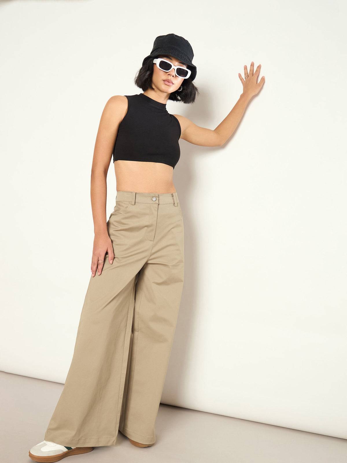 Beige Twill Straight Fit Pants-SASSAFRAS
