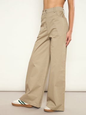 Beige Twill Straight Fit Pants-SASSAFRAS
