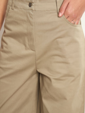 Beige Twill Straight Fit Pants-SASSAFRAS
