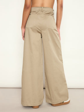 Beige Twill Straight Fit Pants-SASSAFRAS
