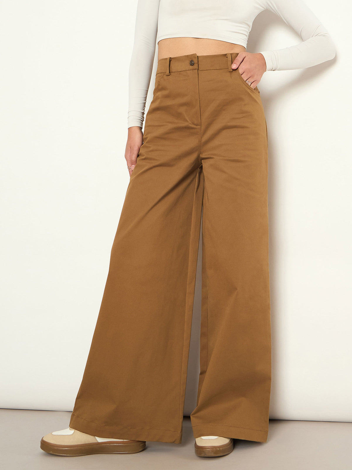 Brown Twill Straight Fit Pants-SASSAFRAS
