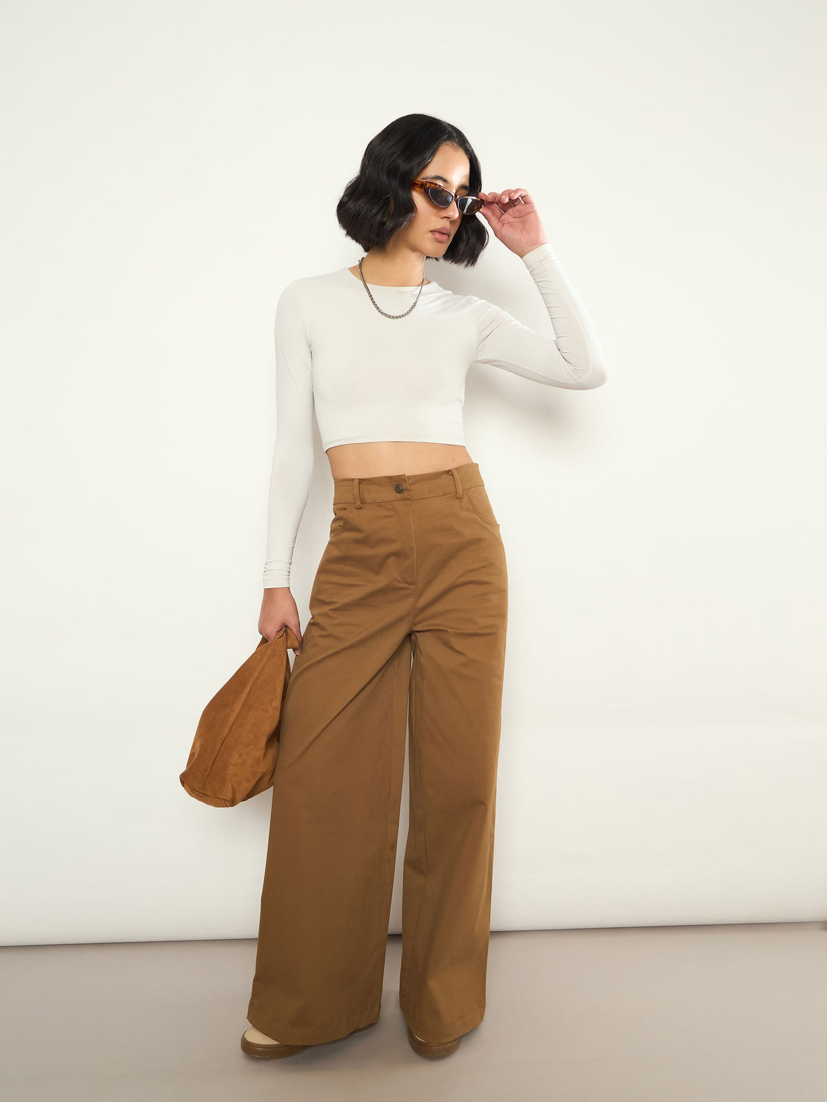 Brown Twill Straight Fit Pants-SASSAFRAS