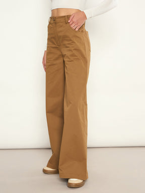 Brown Twill Straight Fit Pants-SASSAFRAS