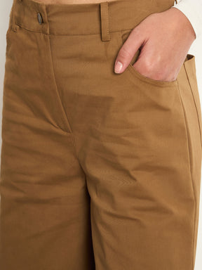 Brown Twill Straight Fit Pants-SASSAFRAS