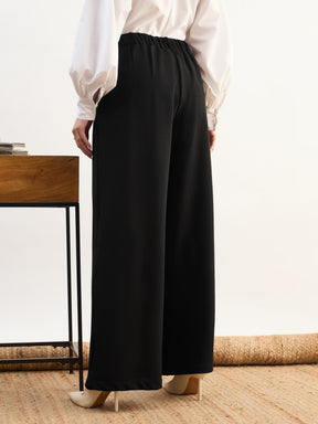 Black High-Rise Inverted Box Pleat Pants-SASSAFRAS worklyf