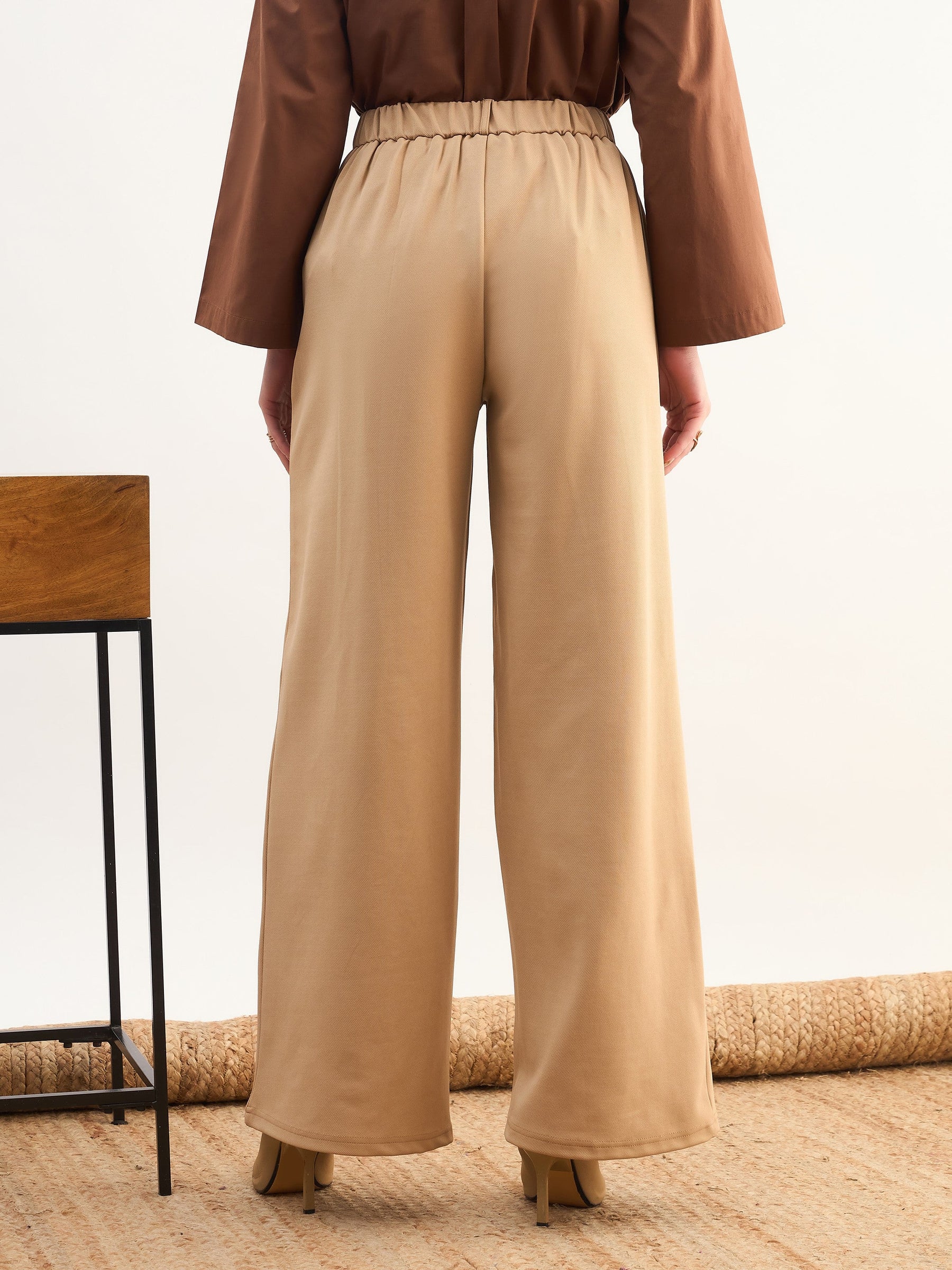 Beige High-Rise Inverted Box Pleat Pants-SASSAFRAS worklyf