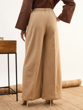 Beige Dual Dart Wide Leg Pants-SASSAFRAS worklyf