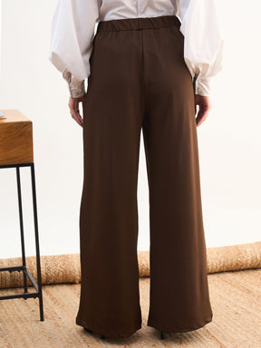 Coffee Brown Dual Dart Wide Leg Pants-SASSAFRAS worklyf