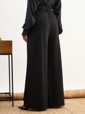 Black Dual Dart Wide Leg Pants-SASSAFRAS worklyf