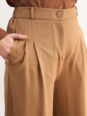 Tan Brown Dual Dart Wide Leg Pants-SASSAFRAS worklyf