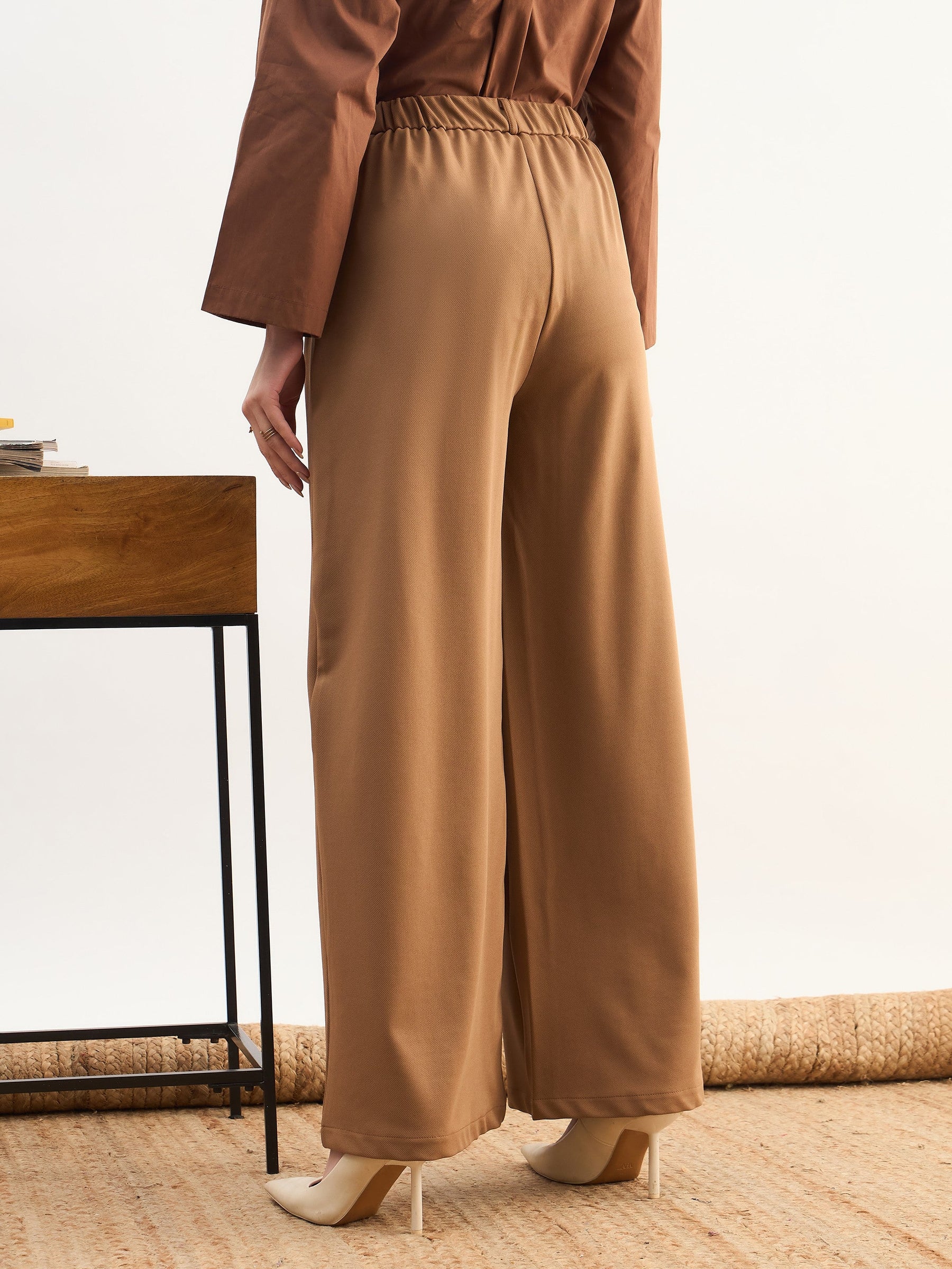 Tan Brown Dual Dart Wide Leg Pants-SASSAFRAS worklyf