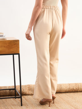 Beige Front Slit Bellbottom Pants-SASSAFRAS worklyf