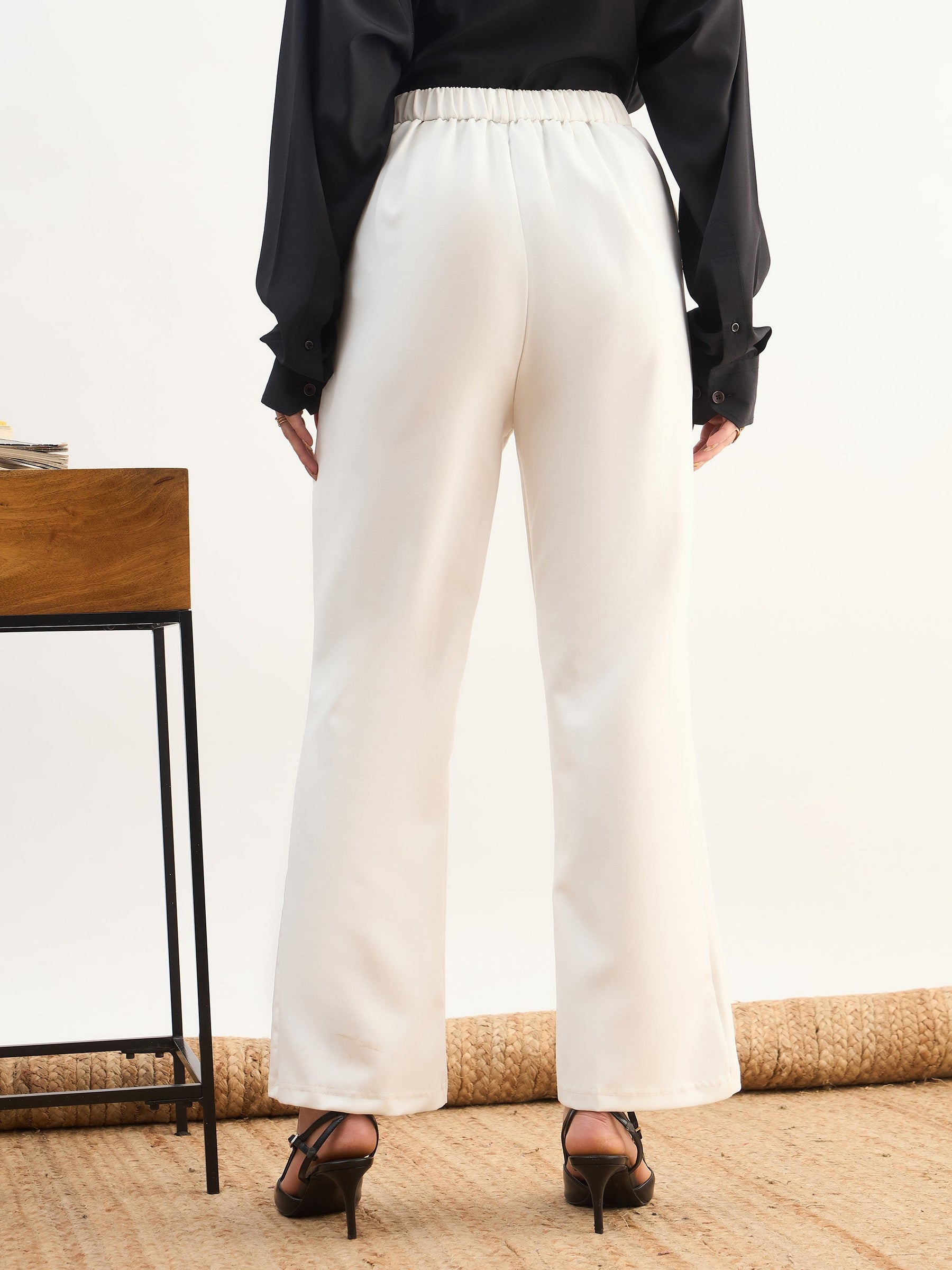 White Front Slit Bellbottom Pants-SASSAFRAS worklyf
