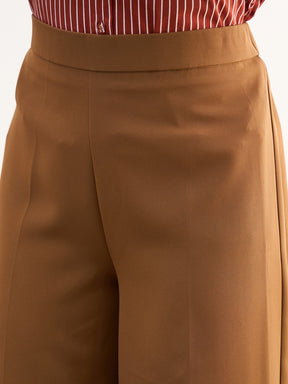 Tan Brown Elasticated Straight Fit Pants-SASSAFRAS worklyf