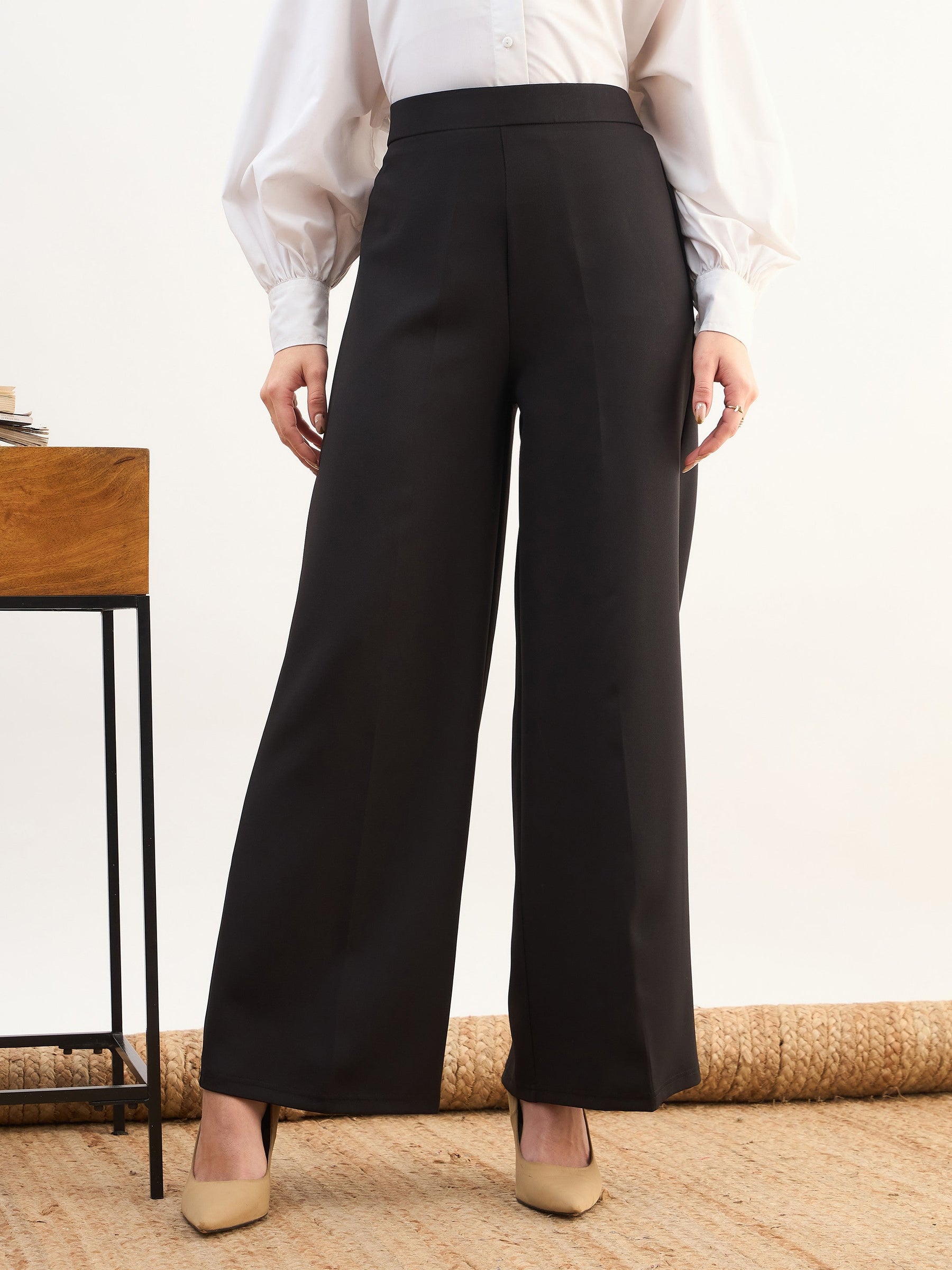 Black Elasticated Straight Fit Pants-SASSAFRAS worklyf