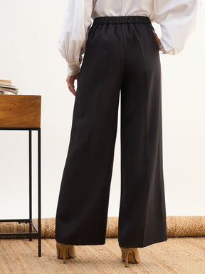 Black Elasticated Straight Fit Pants-SASSAFRAS worklyf
