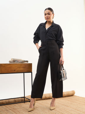 Black Darted Slouchy Pants-SASSAFRAS worklyf