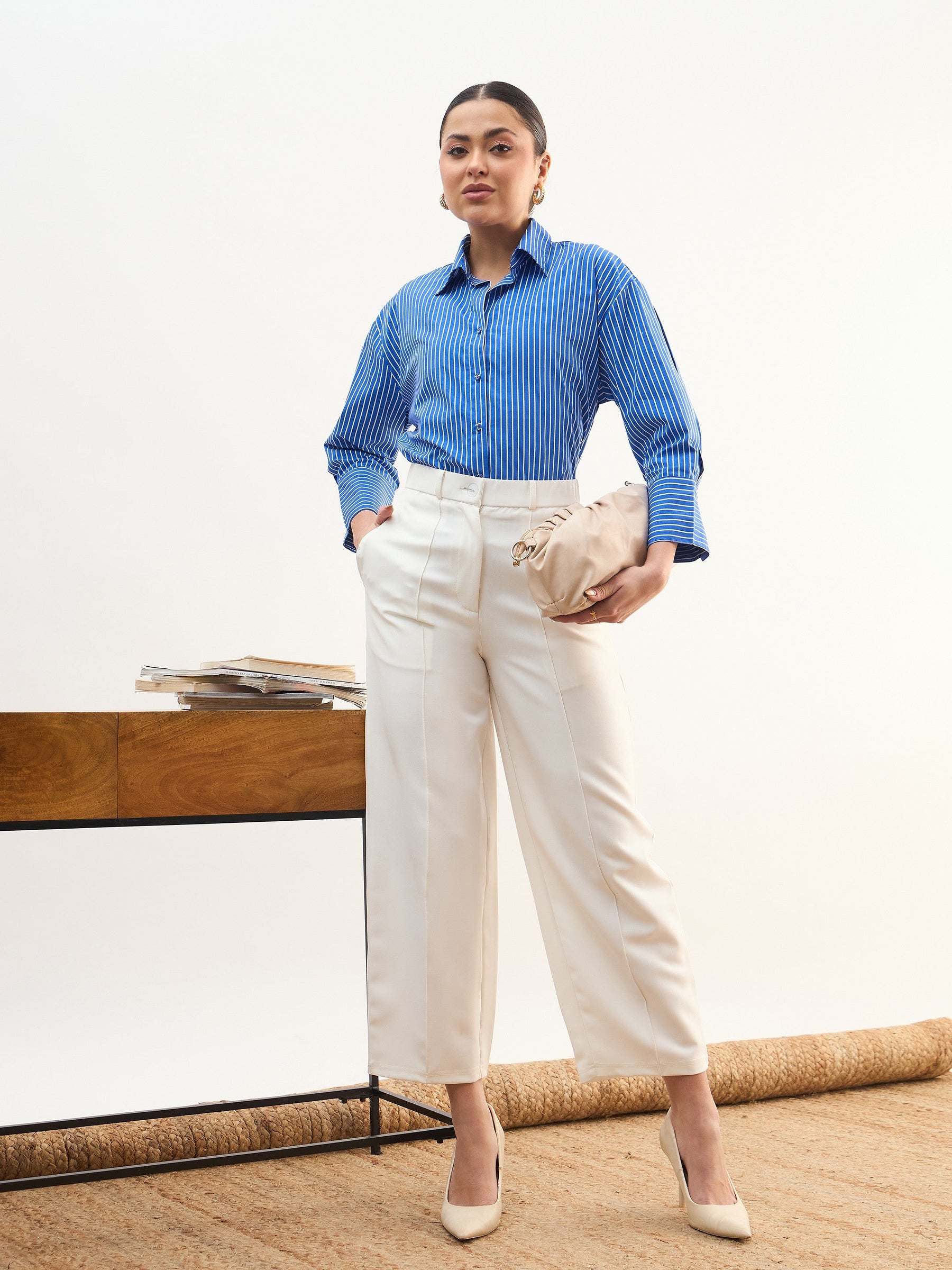 White Darted Slouchy Pants-SASSAFRAS worklyf
