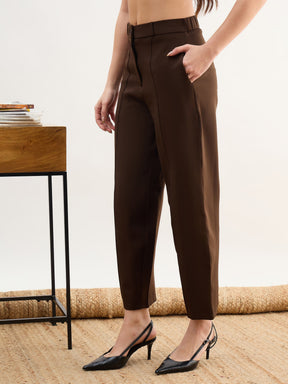 Coffee Brown Darted Slouchy Pants-SASSAFRAS worklyf
