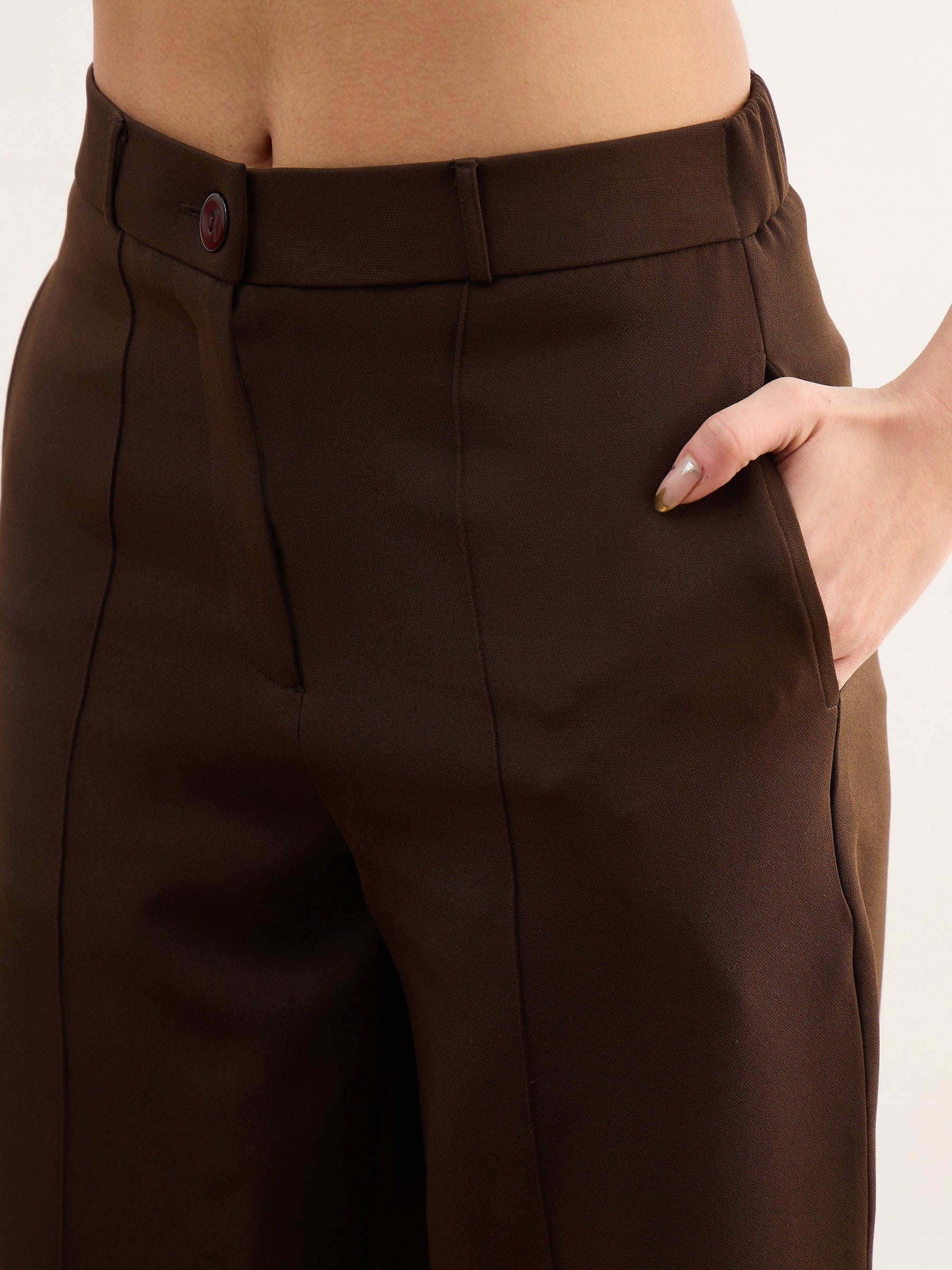 Coffee Brown Darted Slouchy Pants-SASSAFRAS worklyf