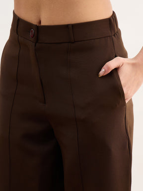 Coffee Brown Darted Slouchy Pants-SASSAFRAS worklyf