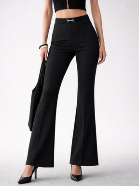 Black Front Metal Trim Bell Bottom Pants-SASSAFRAS worklyf