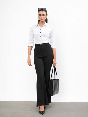Black Front Metal Trim Bell Bottom Pants-SASSAFRAS worklyf