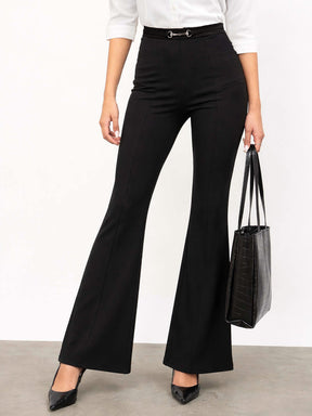 Black Front Metal Trim Bell Bottom Pants-SASSAFRAS worklyf