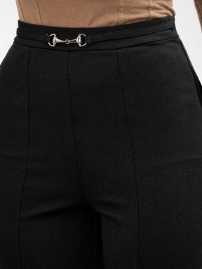 Black Front Metal Trim Bell Bottom Pants-SASSAFRAS worklyf