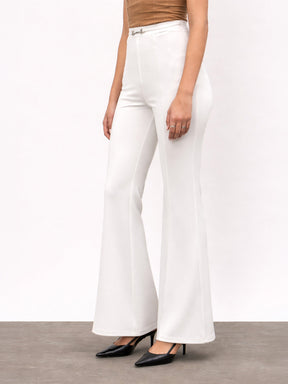 White Front Metal Trim Bell Bottom Pants-SASSAFRAS worklyf