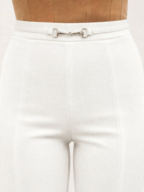 White Front Metal Trim Bell Bottom Pants-SASSAFRAS worklyf