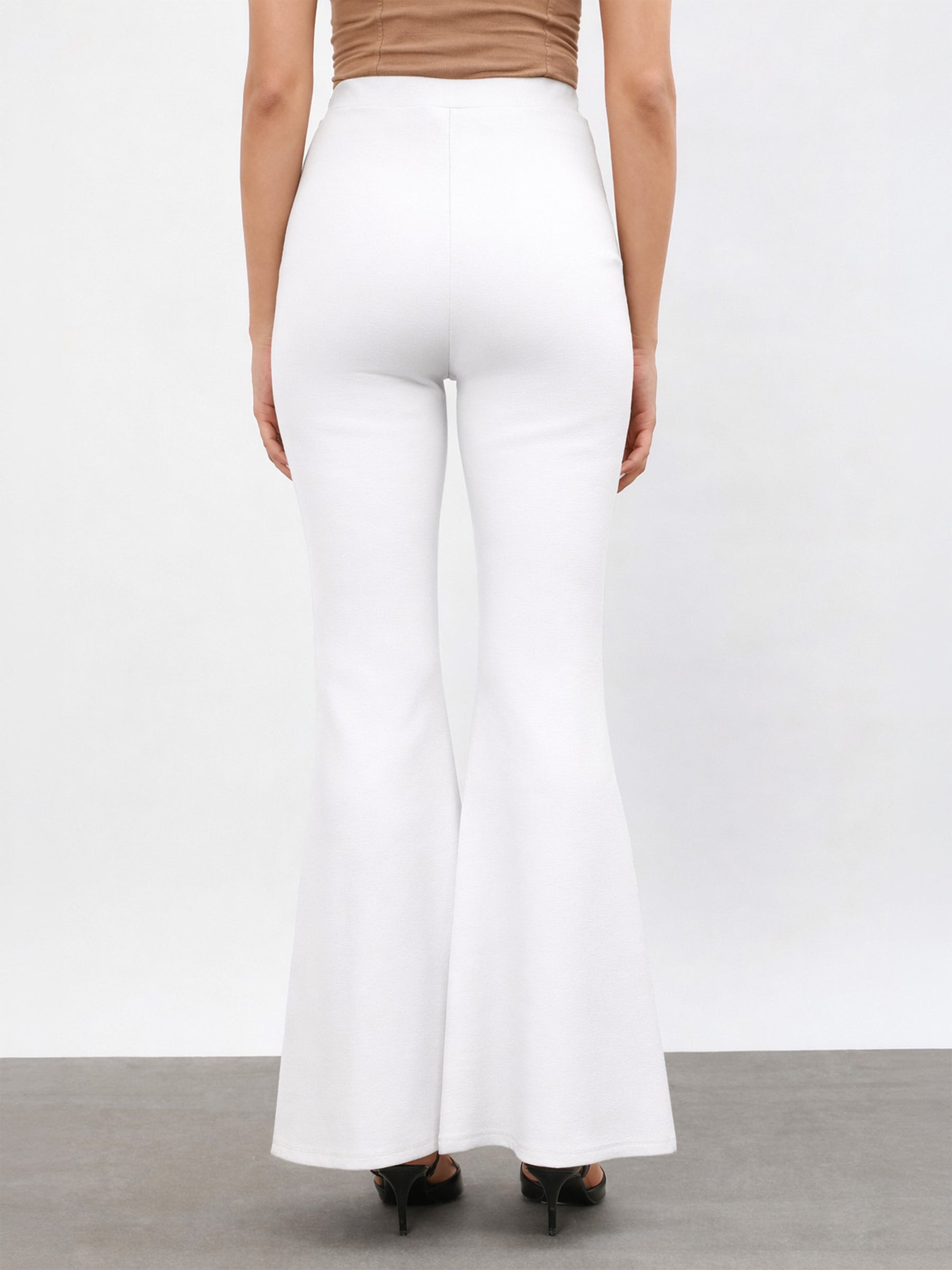 White Front Metal Trim Bell Bottom Pants-SASSAFRAS worklyf