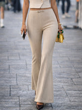 Beige Front Metal Trim Bell Bottom Pants-SASSAFRAS worklyf