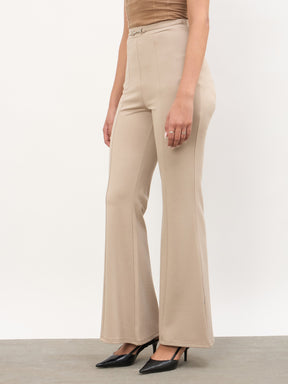 Beige Front Metal Trim Bell Bottom Pants-SASSAFRAS worklyf
