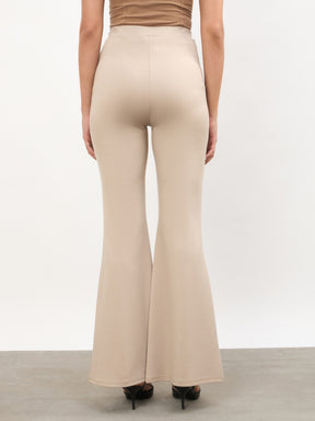 Beige Front Metal Trim Bell Bottom Pants-SASSAFRAS worklyf